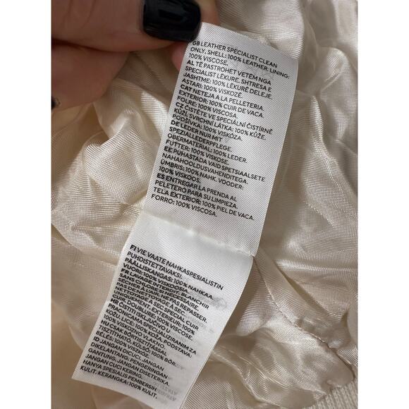 H&M STUDIO sz XL White Real Genuine Leather Studded Zip Biker Jacket 80s 90s - Picture 7 of 10